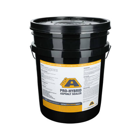Front view of BIG A Pro-Hybrid asphalt sealer 5-gallon container on a solid white background