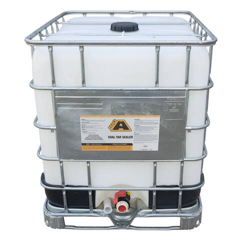 Overview image of a 275 gallon IBC tote of the BIG A Coal Tar Sealer