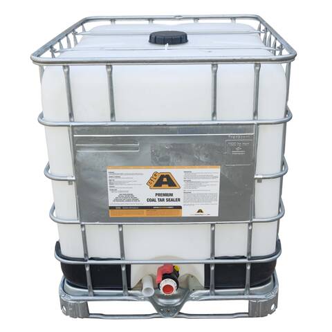 Overview image of a 275 gallon IBC tote of BIGA Premium Coal Tar Sealer