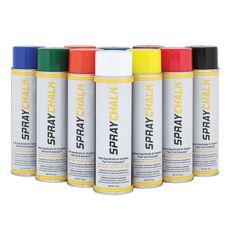 Group of cans showing the different colors available of Durastripe Spray Chalk
