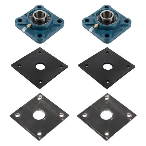 Overview showing the 1 inch flange bearing with gasket and mounting bracket