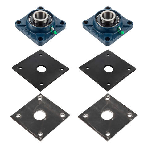 Overview showing the 1.25 inch flange bearing with gasket and mounting bracket
