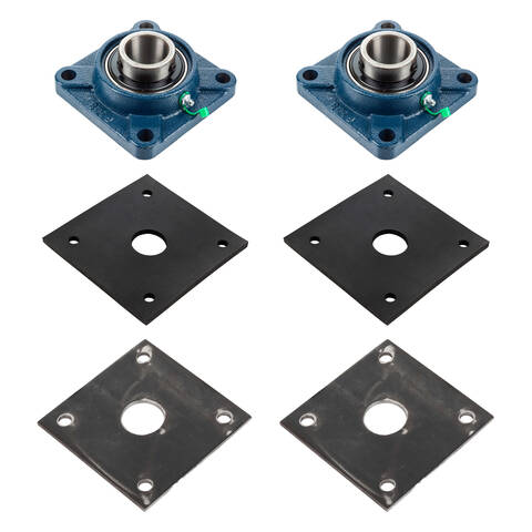 Overview showing the 1.5 inch flange bearing with gasket and mounting bracket