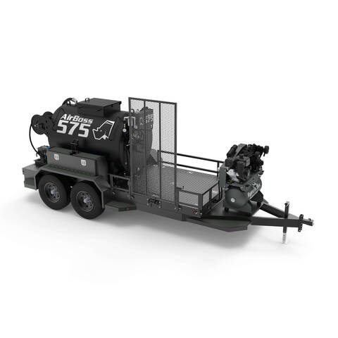 Overview image of the RynoWorx Airboss 575 Elite Sealcoat Trailer showing the front-right perspective