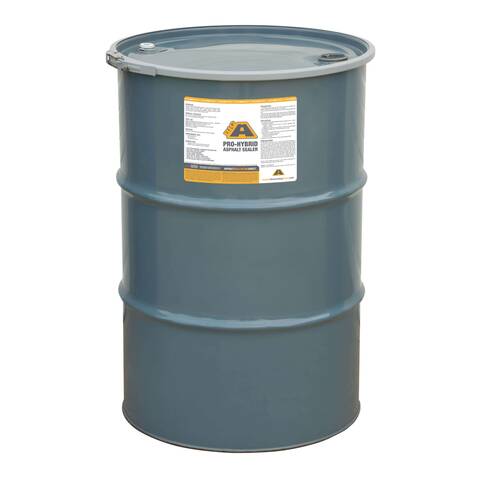 Front view of BIG A Pro-Hybrid asphalt sealer 55-gallon barrel drum on a solid white background