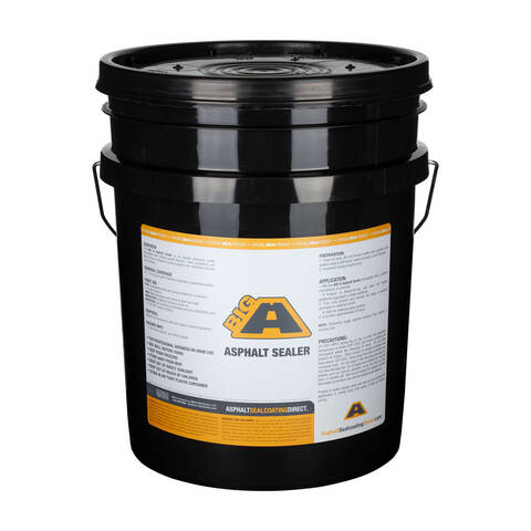 Overview showing a 5 Gallon pail of BIGA asphalt emulsion driveway sealer
