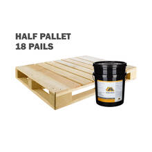 Pallet with a single bucket and the words Half Pallet 18 Pails