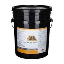 Overview of a 5 gallon bucket of BIG A Coal Tar Sealer