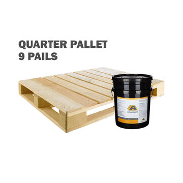 Pallet with a single bucket and the words Quater Pallet 9 Pails