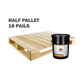 Pallet with a single bucket and the words Half Pallet 18 Pails