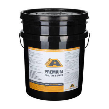 Overview of the BIG A 5 gallon bucket of Premium Coal Tar Sealer