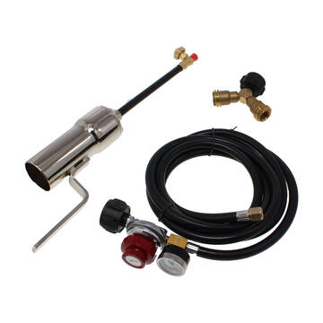 Overview of the RynoWorx RY10MA-Pro melting torch showing burner, hose, regulator and Y-splitter