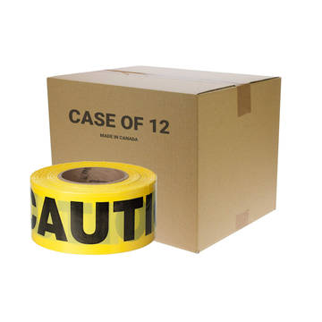 Case view of the Quest 3 inch 1000 ft caution tape