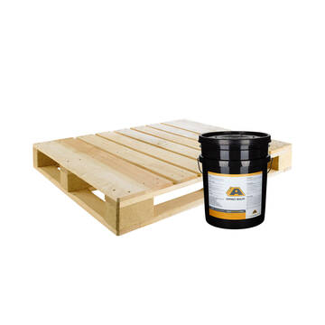 Pallet with a single bucket with a label for BIG A Asphalt Emulsion Sealer