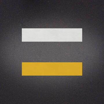 White over Yellow preformed thermoplastic example ontop of plastic showing relative sizes of 8 inches by 36 inches