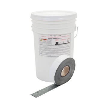 image: Roll of 2" QuikJoint Asphalt Crack Tape in front of bucket