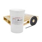 18 Buckets Each With 16 rolls Of 1" Crack Tape To A Pallet image of a pallet, bucket and 1 inch quikjoint crack tape