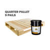 Pallet with a single bucket and the words Quater Pallet 9 Pails