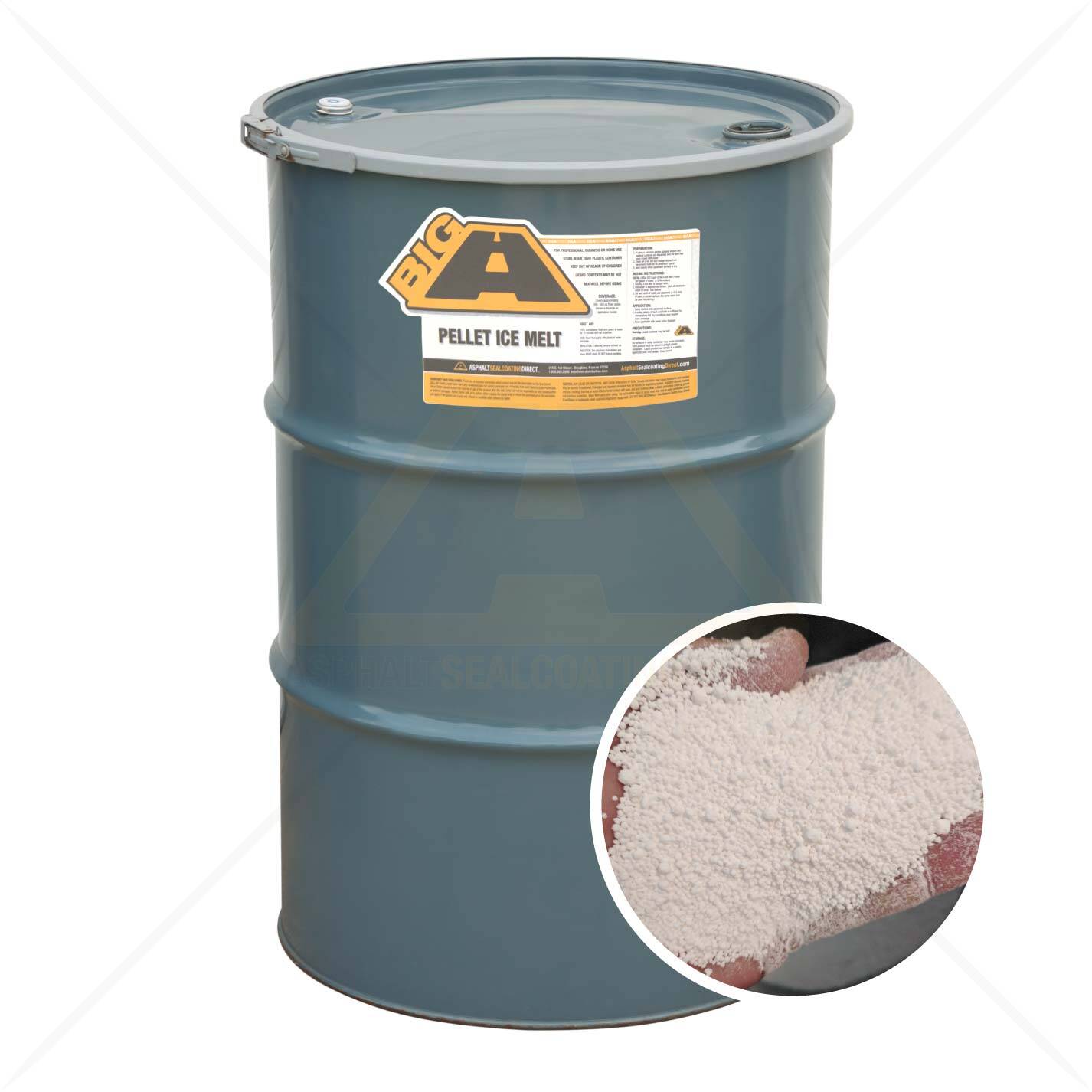 55 Gallon Calcium Chloride Big A Dry Pellet Ice Melt For Sale Asphalt Sealcoating Direct