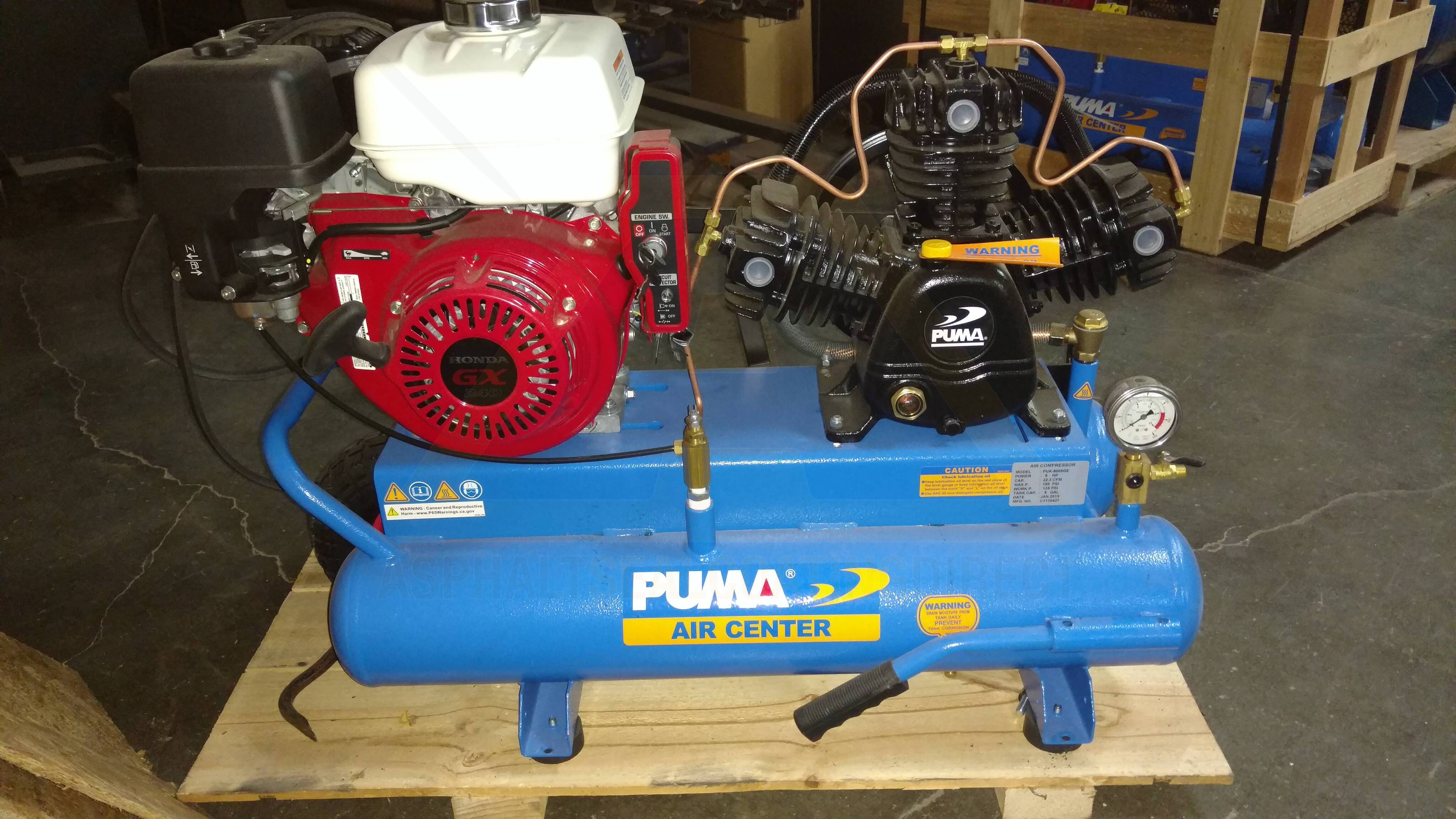Puma 8 Gallon 18 5 Cfm Sealcoating Pump Electric Start Air Compressor Puk 8008ge For Sale Asphalt Sealcoating Direct