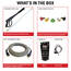 What's in the box overview showing the sprat wand with extension, tips, hose and engine oil