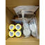 Open box showing the Ennis Flint PPG 2-Part Sealer with 2 sets of cartridges, rollers, mixing pan, rubber gloves and instructions
